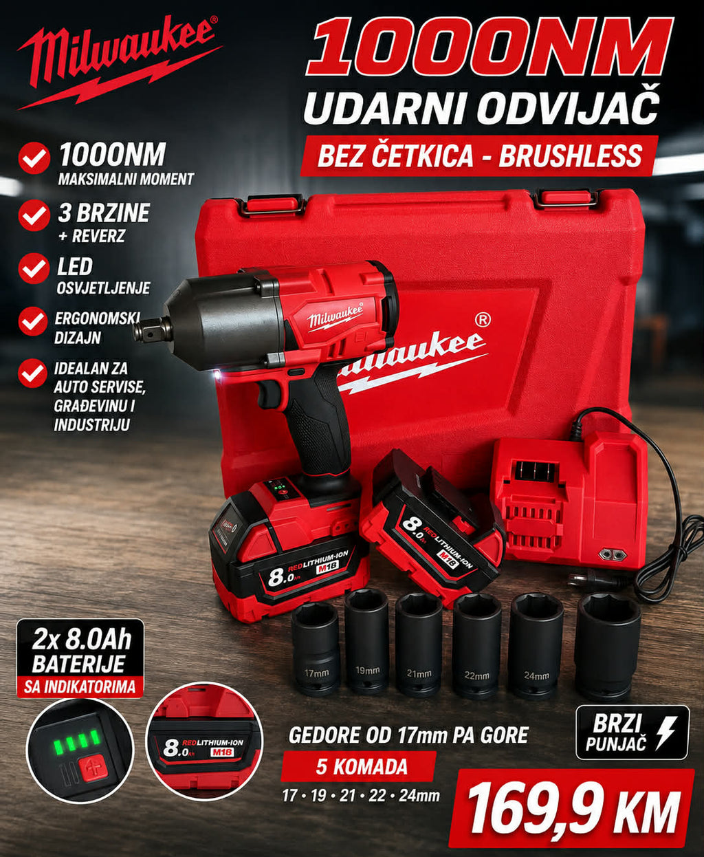 MILWAAUKEE 1000Nm AKU UDARNI ODVIJAČ – BRUSHLESS